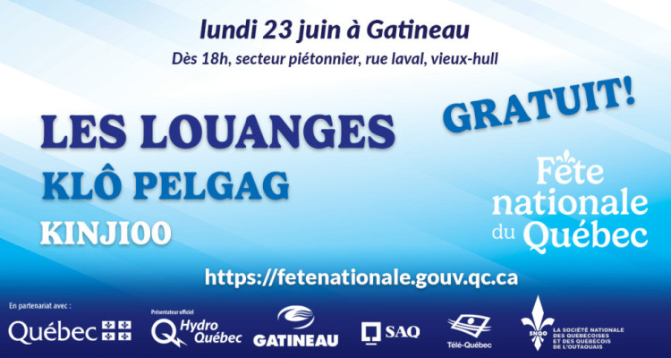 Fête nationale du Québec à Gatineau 2026 : une programmation avec Les Louanges, Klô Pelgag et Kinji00